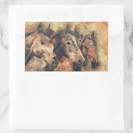 Rustische paarden Trio Rechthoekige Sticker (Tas)