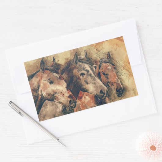 Rustische paarden Trio Rechthoekige Sticker (Envelop)