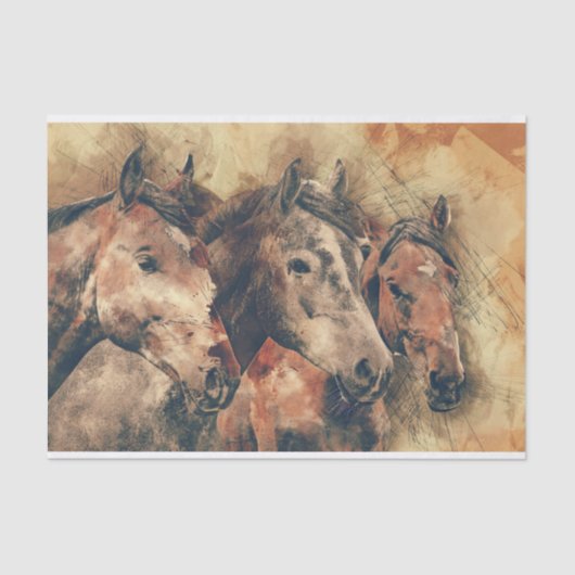 Rustische paarden Trio Tissuepapier (Voorkant)