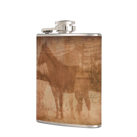 Rustische paardenschilderijen, paardenkunst voor p heupfles (Links)