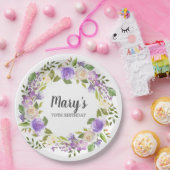 Rustische Paarse Floral 70e verjaardag Papieren Bordje (Feest)