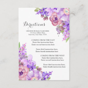 Rustische Paarse Floral Lila bruiloft Informatiekaartje