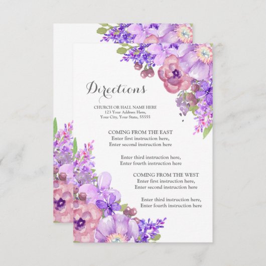 Rustische Paarse Floral Lila bruiloft Informatiekaartje (Voorkant / Achterkant)