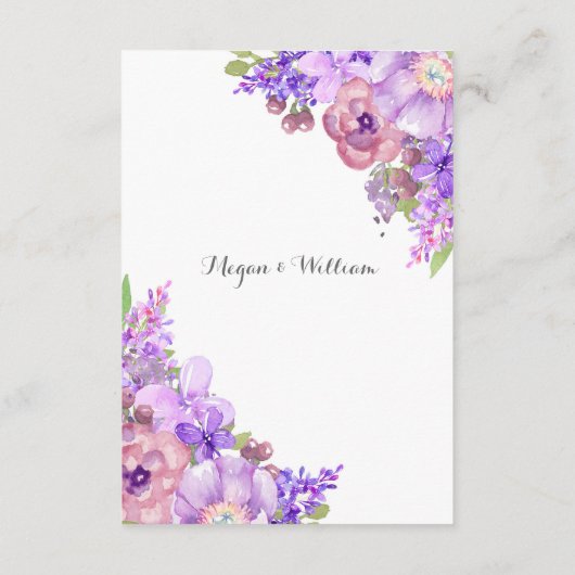 Rustische Paarse Floral Lila bruiloft Informatiekaartje (Achterkant)