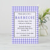 Rustische Paarse Gingham Farmhouse BBQ Party Kaart (Staand voorkant)