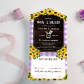 Rustische Paarse Gingham Sunflower Baby-Q-Shower All In One Uitnodiging