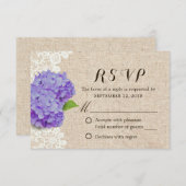 Rustische Paarse Hydrangea Lace & Burlap Wedding R RSVP Kaartje (Voorkant / Achterkant)