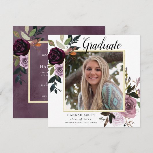 Rustische Paarse Roze Floral Fotogradatie Partij Kaart (Voorkant / Achterkant)