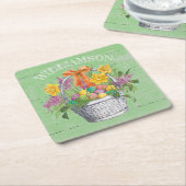 Rustische paaskorf voor groen kartonnen onderzetters (Schuin)