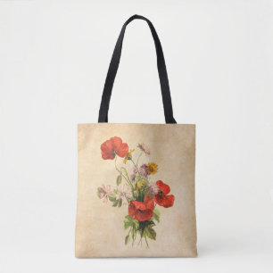  Rustische papaver Wilde bloemen Beige Tote Bag