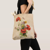  Rustische papaver Wilde bloemen Beige Tote Bag (Dichtbij)