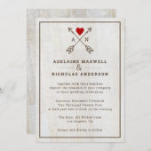 Rustische pijlen Rood Heart Wedding Kaart (Voorkant / Achterkant)