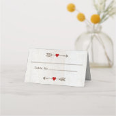 Rustische pijlen Rood Heart Wedding Plaatskaartje (Voorkant)