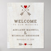 Rustische pijlen Rood Heart Wedding Poster (Voorkant)