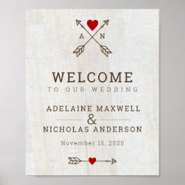 Rustische pijlen Rood Heart Wedding Poster
