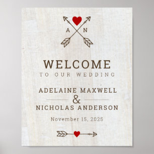 Rustische pijlen Rood Heart Wedding Poster