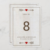 Rustische pijlen Rood Heart Wedding Table Number K (Voorkant / Achterkant)