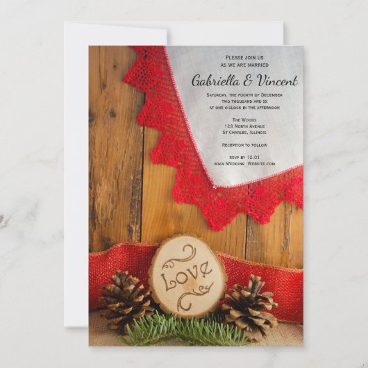 Rustische pijnen en het Rode Lace-winterhuwelijk Kaart (Voorkant)