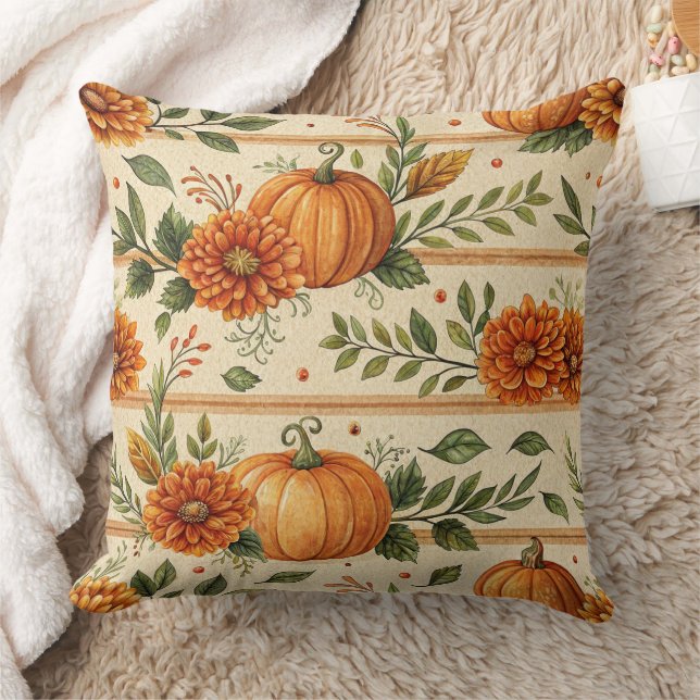 Rustische pompoen en chrysanthemum herfstpatroon kussen (Deken)