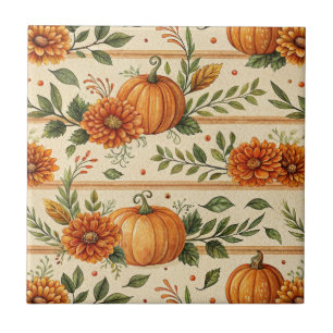 Rustische pompoen en chrysanthemum herfstpatroon tegeltje