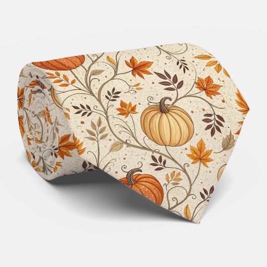 Rustische pompoen en herfstloofpatroon stropdas (Opgerold)