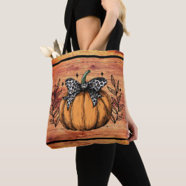 Rustische pompoen herfstloof tote bag