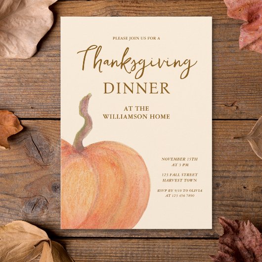 Rustische Pompoen Thanksgiving-diner Kaart
