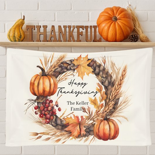 Rustische pompoenoogstkrans Thanksgiving Spandoek