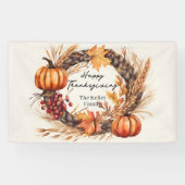 Rustische pompoenoogstkrans Thanksgiving Spandoek (Horizontaal)