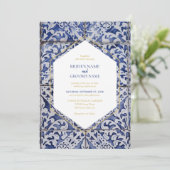 Rustische Portugese Tegels huwelijksuitnodigingen Kaart (Staand voorkant)