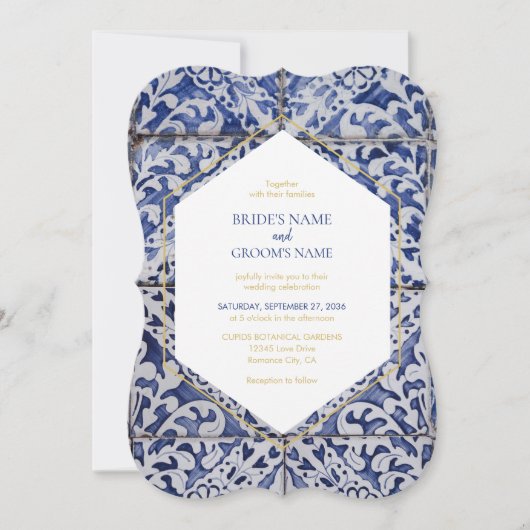 Rustische Portugese Tegels huwelijksuitnodigingen Kaart (Voorkant)