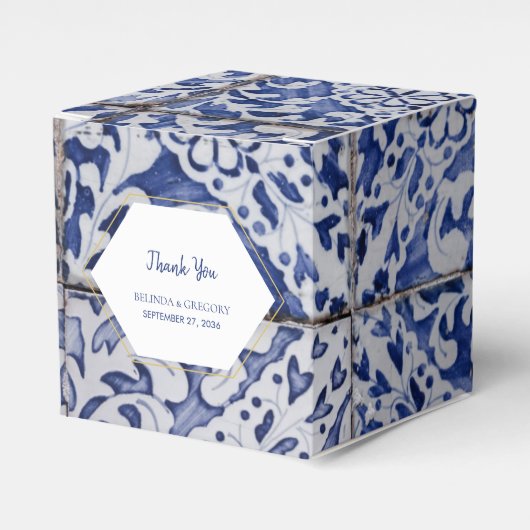 Rustische Portugese Tiles Wedding Bedankdoosjes (Voorkant Zijde)