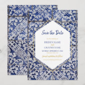 Rustische Portugese Tiles Wedding Save The Date (Voorkant / Achterkant)