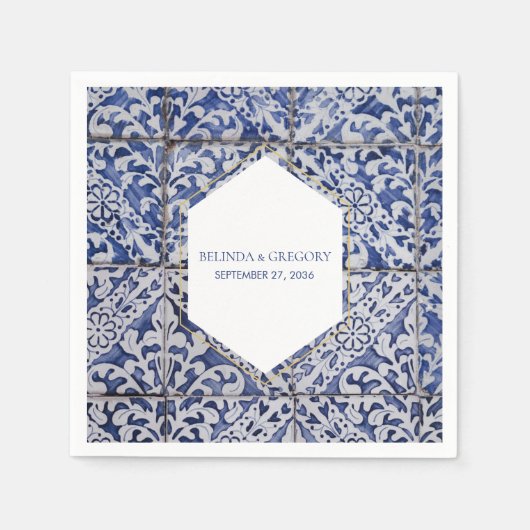 Rustische Portugese Tiles Wedding Servet (Voorkant)