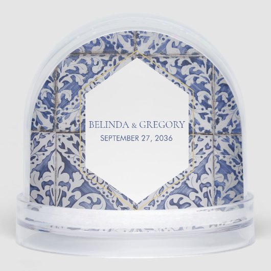 Rustische Portugese Tiles Wedding Sneeuwbol (Voorkant)
