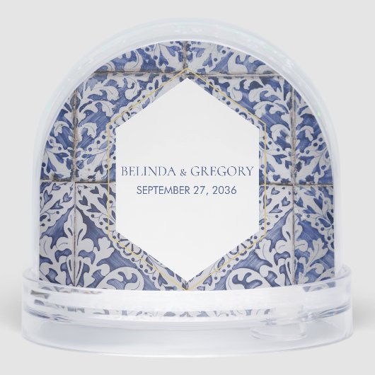 Rustische Portugese Tiles Wedding Sneeuwbol (Achterkant)