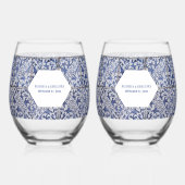 Rustische Portugese Tiles Wedding Wijnglas Zonder Voet (Achterkant)