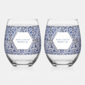 Rustische Portugese Tiles Wedding Wijnglas Zonder Voet (Voorkant)