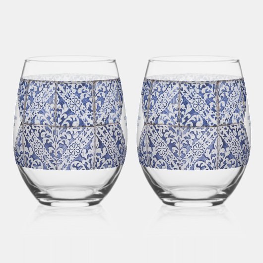 Rustische Portugese Tiles Wedding Wijnglas Zonder Voet (Links)
