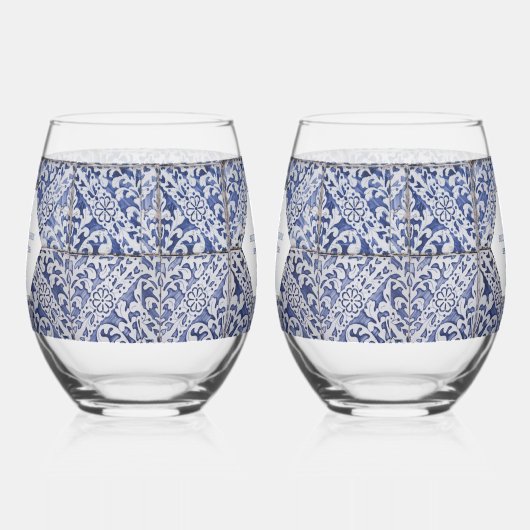 Rustische Portugese Tiles Wedding Wijnglas Zonder Voet (Rechts)