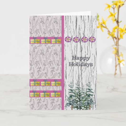 Rustische Prettige feestdagen Kaart Hout Achtergro (Gele Bloem)