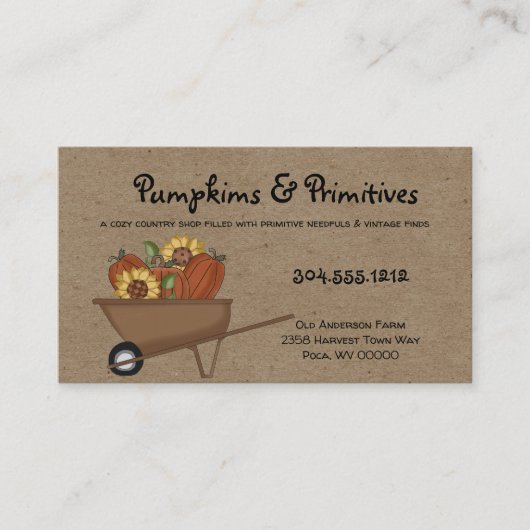 Rustische primitieve Herfst pompoenen en zonnebloe Visitekaartje (Voorkant)