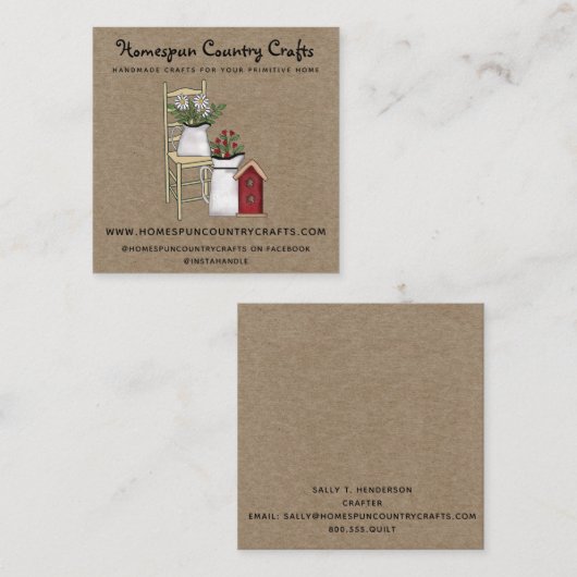 Rustische primitieve Landkraft Vierkante Visitekaartje (Voorkant / Achterkant)