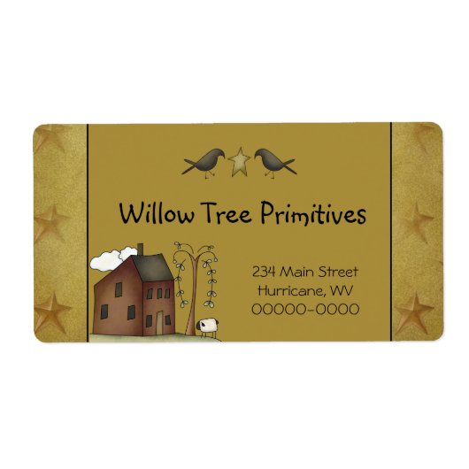 Rustische primitieve Landkreet Saltbox House en St Etiket (Voorkant)