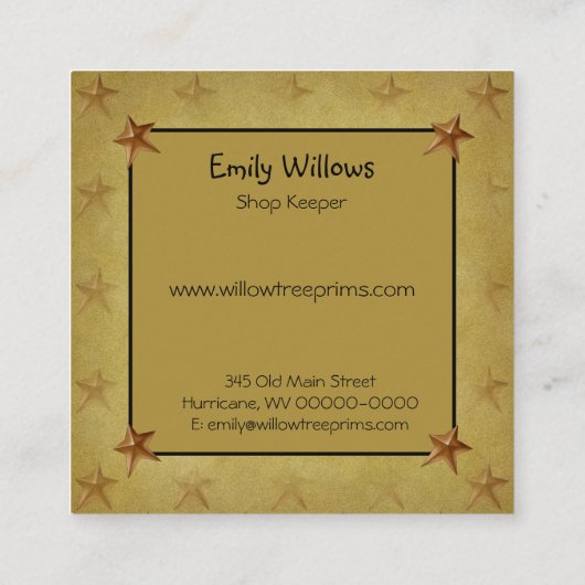 Rustische primitieve Landkreet Saltbox House en St Vierkante Visitekaartje (Achterkant)