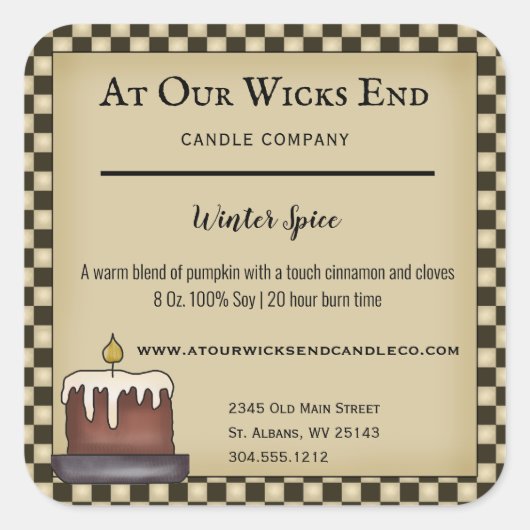 Rustische primitieve productlabels voor kaarsen vierkante sticker (Voorkant)