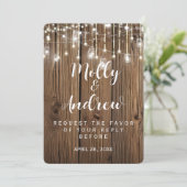 Rustische reeks lichtbruiloft RSVP KAART INVITER (Staand voorkant)