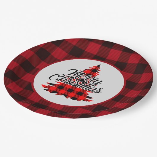 Rustische rode buffel met kerstmis papieren bordje (Gekanteld)