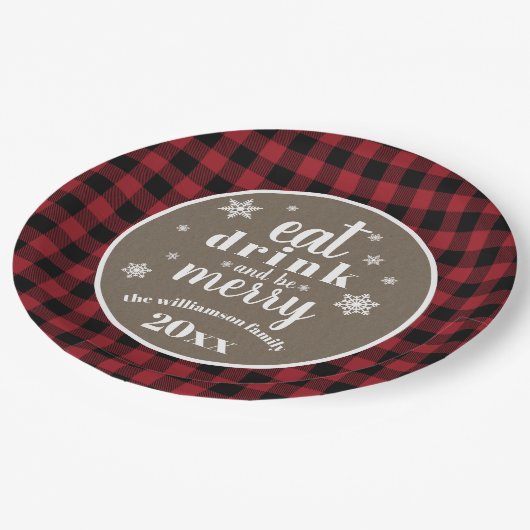 Rustische rode buffel met kerstmis papieren bordje (Gekanteld)