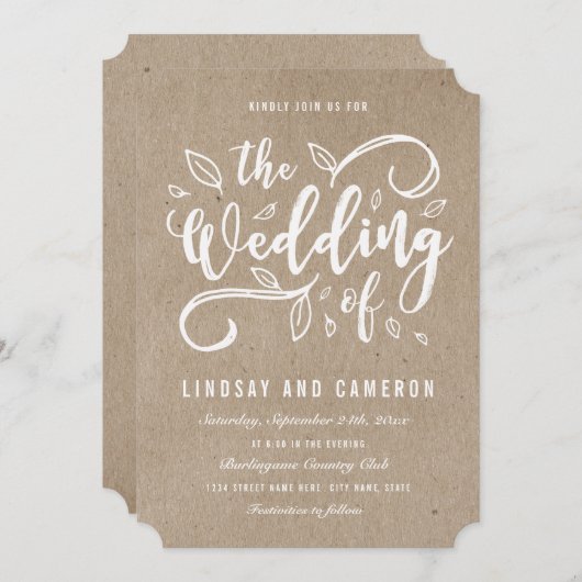 Rustische Romance | Faux Kraft Paper Wedding Invit Kaart (Voorkant / Achterkant)